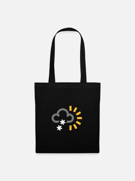 Wettersymbol Symbol Schneegraue Wolke und Sonnenschein - Stoffbeutel - Schwarz