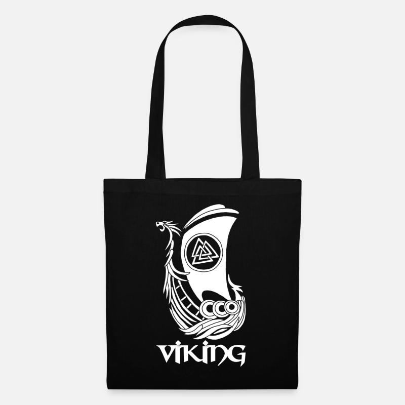 Symbole viking d'un drakkar blanc - Sac en tissu - noir