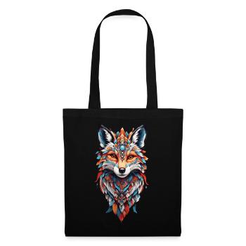 Spirituelles Indianer Fuchs Feder Design Boho Stil - Stoffbeutel - Schwarz - Vorne