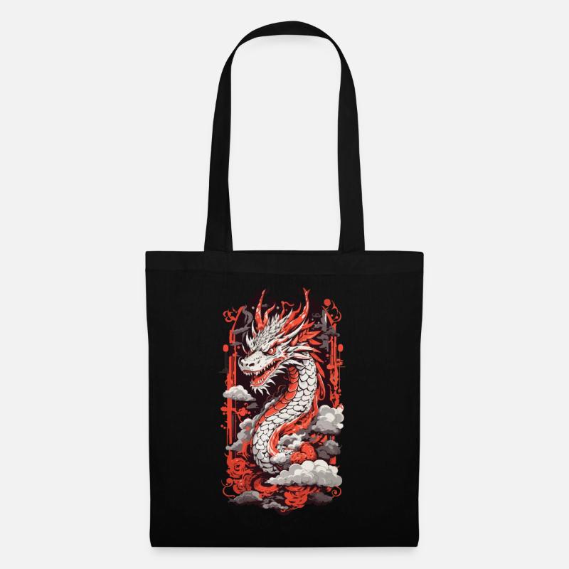 Feuer Drache Japan Ukiyo-E Otaku Kunststil - Stoffbeutel - Schwarz