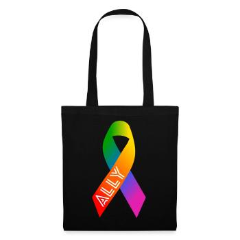 Queer Regenbogen Schleife Friedenszeichen - Stoffbeutel - Schwarz - Vorne