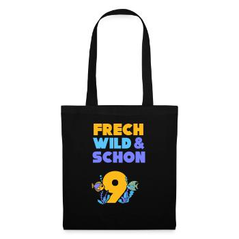 9 Jahre Geburtstag Junge Mädchen Fisch - Stoffbeutel - Schwarz - Vorne