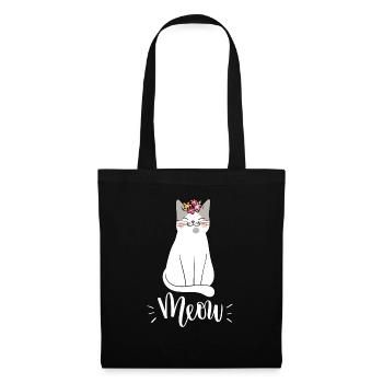 Niedliche Kawaii lustige Katze mit Blumen, die Miauen sagen - Stoffbeutel - Schwarz - Vorne