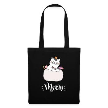 Niedliche Kawaii lustige Katze mit Blumen, die Miauen sagen - Stoffbeutel - Schwarz - Vorne