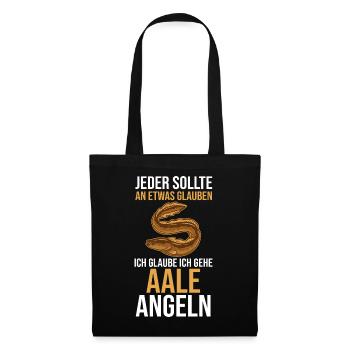 Angeln Angler Fischer Aal - Stoffbeutel - Schwarz - Vorne