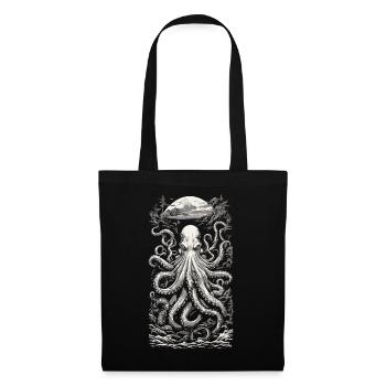 Ukiyo-E Vintage Kraken Fisherman Sea Fishing Design - Tote Bag - black - Front
