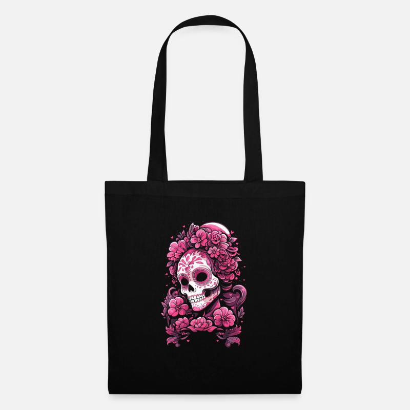 Totenkopf mexikanisch muertos tag der toten pink - Stoffbeutel - Schwarz