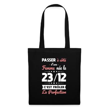Anniversaire - Née 23 Décembre Frôler perfection - Sac en tissu - noir - Devant