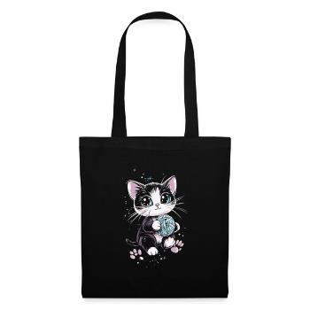 Cute cat with ball of wool - Tote Bag - black - Front