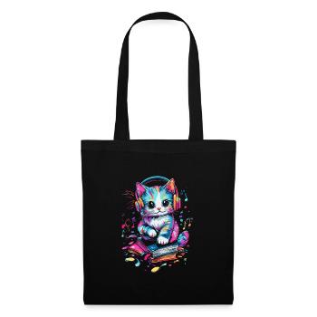 Cute cat with headphones and books - Tote Bag - black - Front