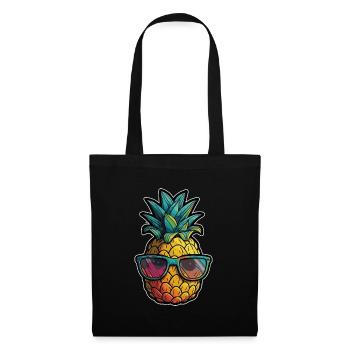 Lustiges Ananas Obst - Stoffbeutel - Schwarz - Vorne