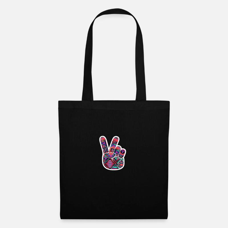 Hand Peace Sign Cool Modable Stylish Aztec - Stoffbeutel - Schwarz