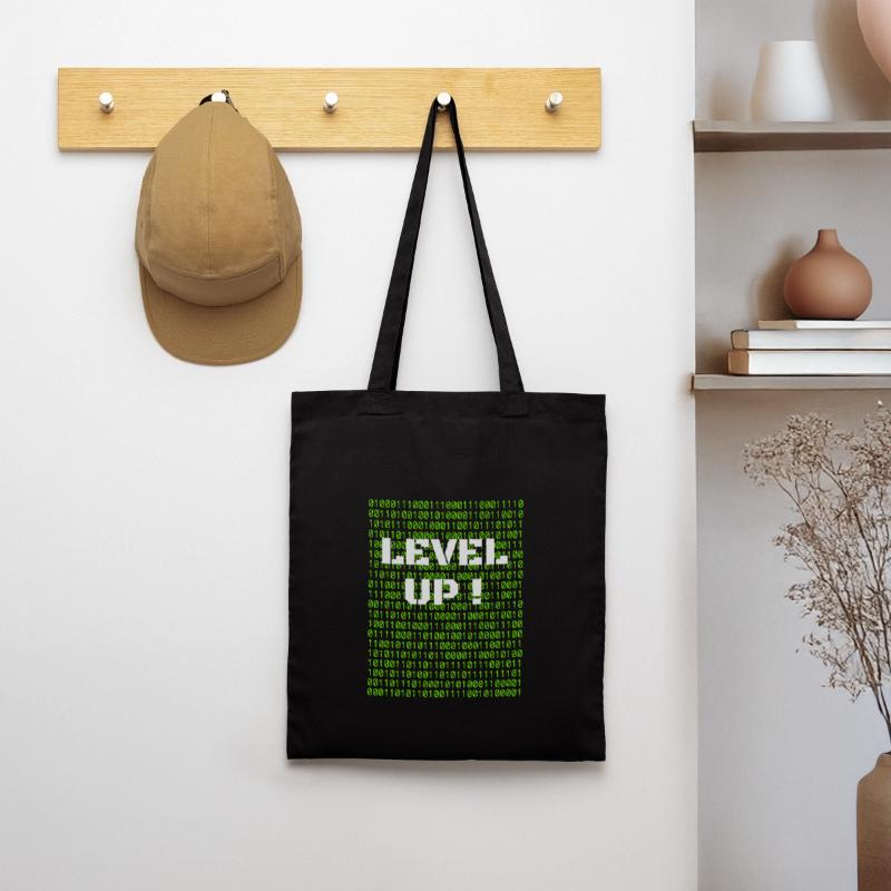 Level up and binary code Tote Bag