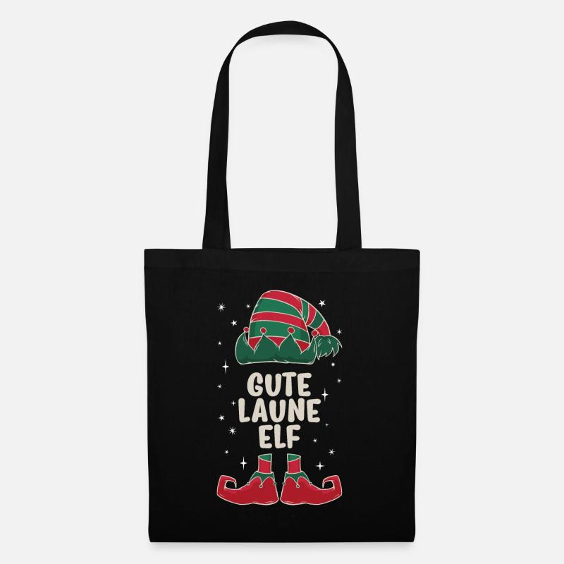 Gute Laune Elf Familien Partner Weihnachtsgeschenk - Stoffbeutel - Schwarz