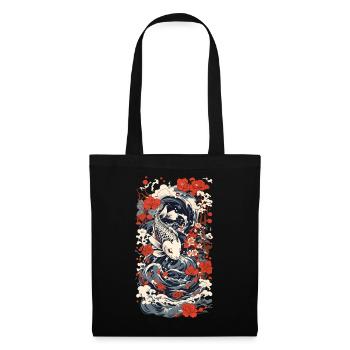 Japanischer Koi Kunststil Japan Wave Retro Stil - Stoffbeutel - Schwarz - Vorne