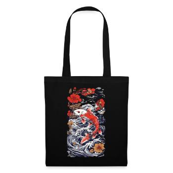 Retro Koi Ästhetik Fisch Wasser Japan Design - Stoffbeutel - Schwarz - Vorne