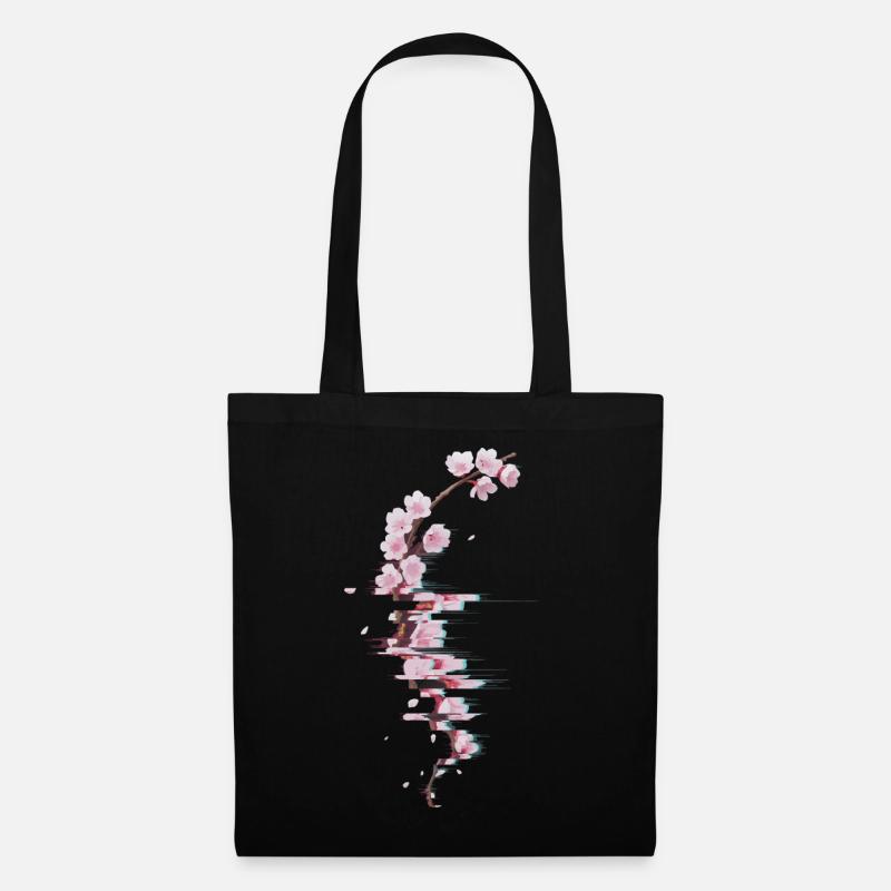 Glitch Kirschblüte moderner Blütenzweig - Stoffbeutel - Schwarz