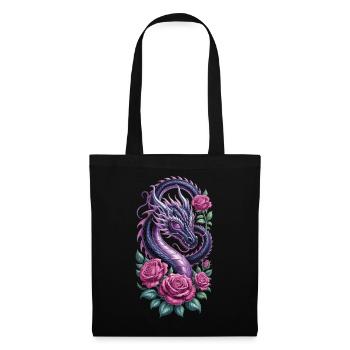 Drache Rosen Shirt Mystisch Fantasy - Stoffbeutel - Schwarz - Vorne