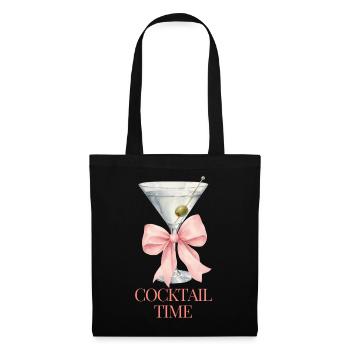 Cocktailzeit Satin Schleife - Stoffbeutel - Schwarz - Vorne