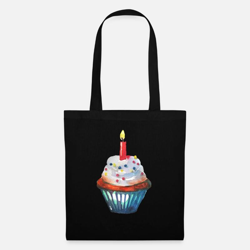 Geburtstag Cupcake Kerze - Stoffbeutel - Schwarz