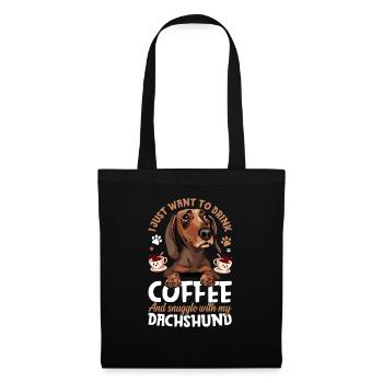 Kaffee Trinken Und Kuscheln Mit Dackel - Stoffbeutel - Schwarz - Vorne