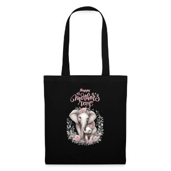 Mother's Love Elephant & Calf Floral Wreath - Stoffbeutel - Schwarz - Vorne