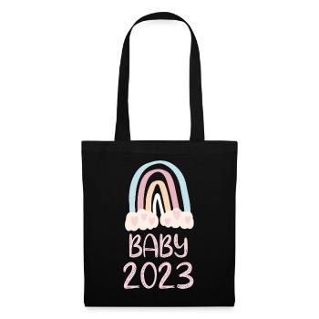 Baby 2023 Süßer Regenbogen mit Herzen - Stoffbeutel - Schwarz - Vorne