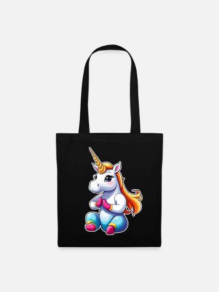 Niedliches Einhorn macht Joga - Stoffbeutel - Schwarz