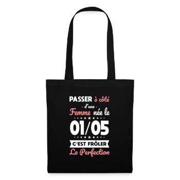 Anniversaire - Née le 1er Mai Frôler perfection - Sac en tissu - noir - Devant