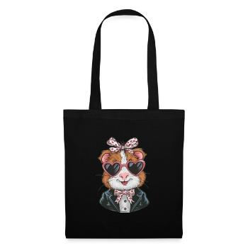 Coole Meerschweinchen mit Herz-Sonnenbrille - Stoffbeutel - Schwarz - Vorne