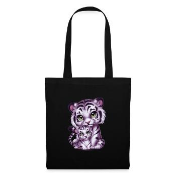 Weißer Tiger mit Tiger Mutter - Stoffbeutel - Schwarz - Vorne