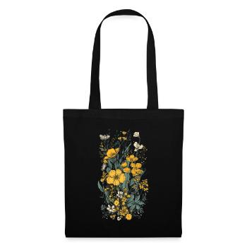 Wunderschönes Boho Blumen Herbarium Bouquet gelb - Stoffbeutel - Schwarz - Vorne