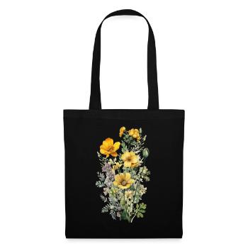 Wunderschönes Boho Blumen Herbarium Bouquet gelb - Stoffbeutel - Schwarz - Vorne