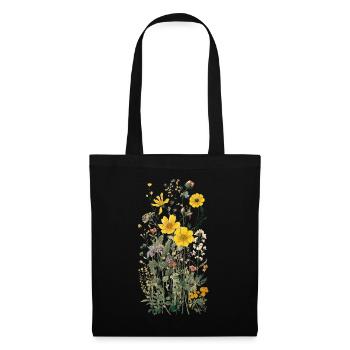 Wunderschönes Boho Blumen Herbarium Bouquet gelb - Stoffbeutel - Schwarz - Vorne