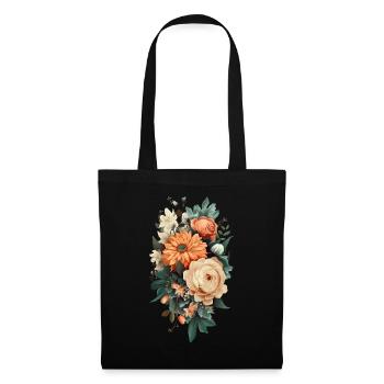 Wunderschönes Boho Blumen Herbarium Pastell - Stoffbeutel - Schwarz - Vorne