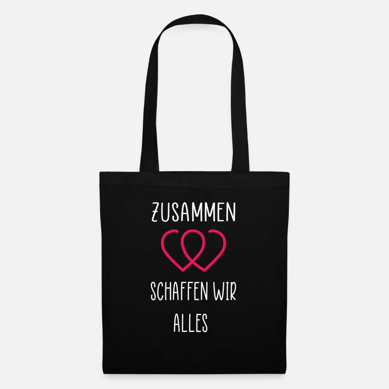 Herz Liebe Spruch Zusammen schaffen wir alles - Stoffbeutel - Schwarz