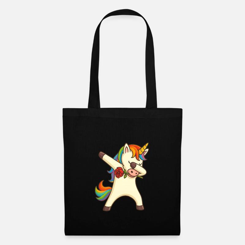 Dabbing Einhorn mit Rose Unicorn - Stoffbeutel - Schwarz