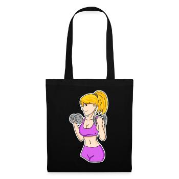 Fitness Frau Hanteln - Stoffbeutel - Schwarz - Vorne