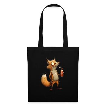 verrückter Fuchs mit Bier - Stoffbeutel - Schwarz - Vorne