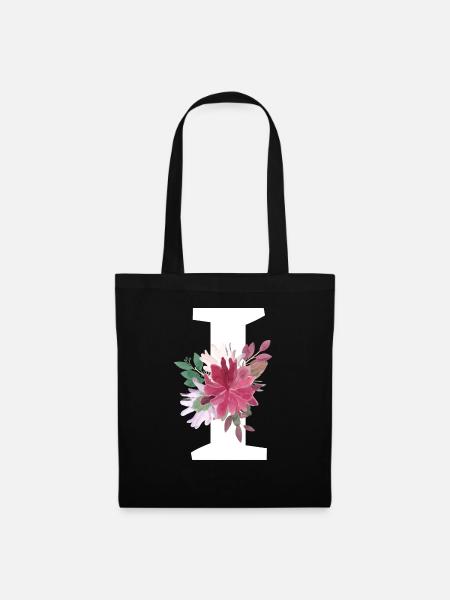 Blumenbuchstabe i - Stoffbeutel - Schwarz