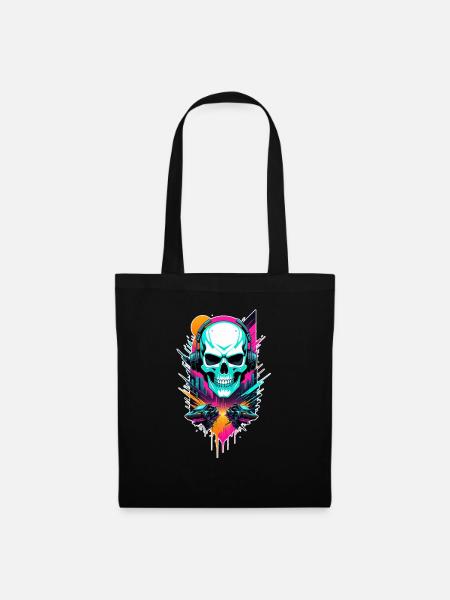 Totenkopf Steampunk Neon - Stoffbeutel - Schwarz