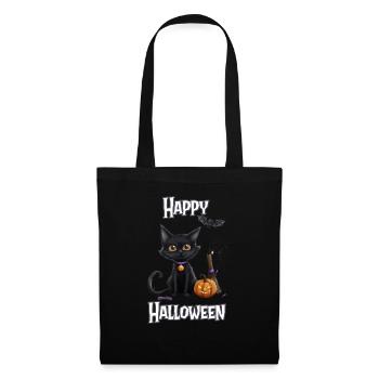 Halloween – Happy Halloween süße schwarze Katze - Stoffbeutel - Schwarz - Vorne