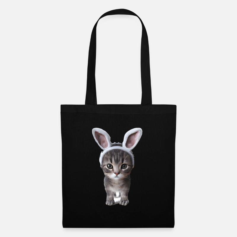 Katze mit Hasenohren - Stoffbeutel - Schwarz