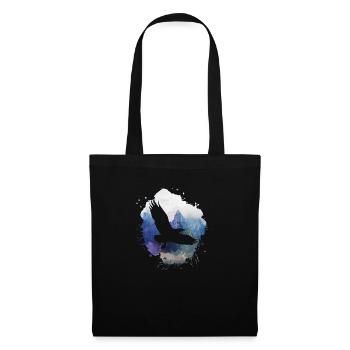 aigle, peinture, gris, mouches, oiseau, montagnes, paysage - Sac en tissu - noir - Devant
