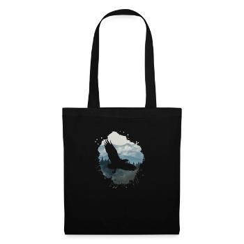 aigle, peinture, gris, mouches, oiseau, montagnes, paysage - Sac en tissu - noir - Devant