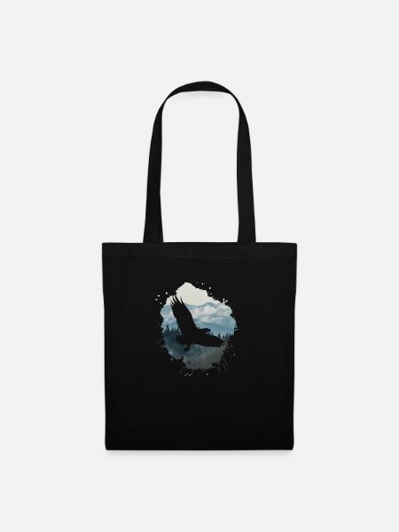 aigle, peinture, gris, mouches, oiseau, montagnes, paysage - Sac en tissu - noir