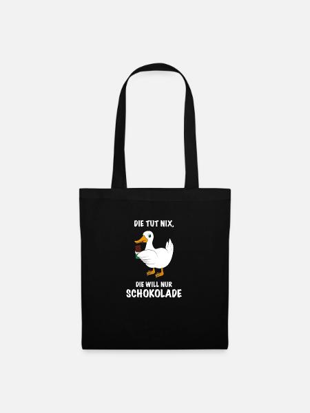 Ente mit Schokolade Spruch - Stoffbeutel - Schwarz