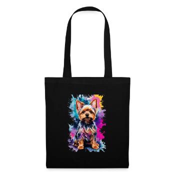 Yorkshire Terrier Hund in buntem und coolem Design - Stoffbeutel - Schwarz - Vorne