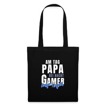 Papa am Tag Gamer bei Nacht Gaming Geschenk - Stoffbeutel - Schwarz - Vorne