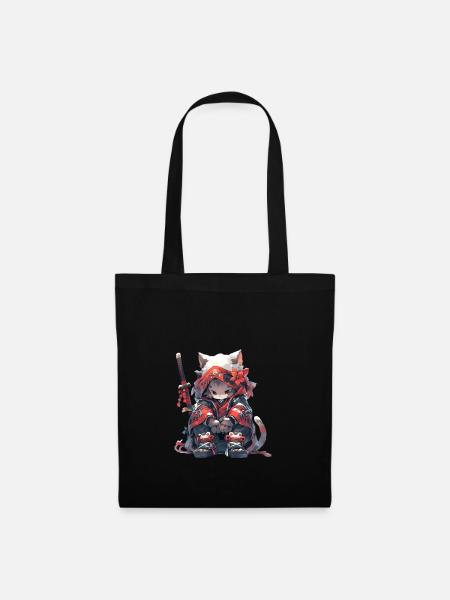 Cute Samurai Cat - Stoffbeutel - Schwarz